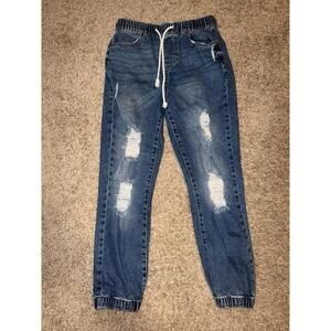 Celebrity Pink Girls XS 1 Distressed Denim Joggers Blue Jeans Stretch Drawstring